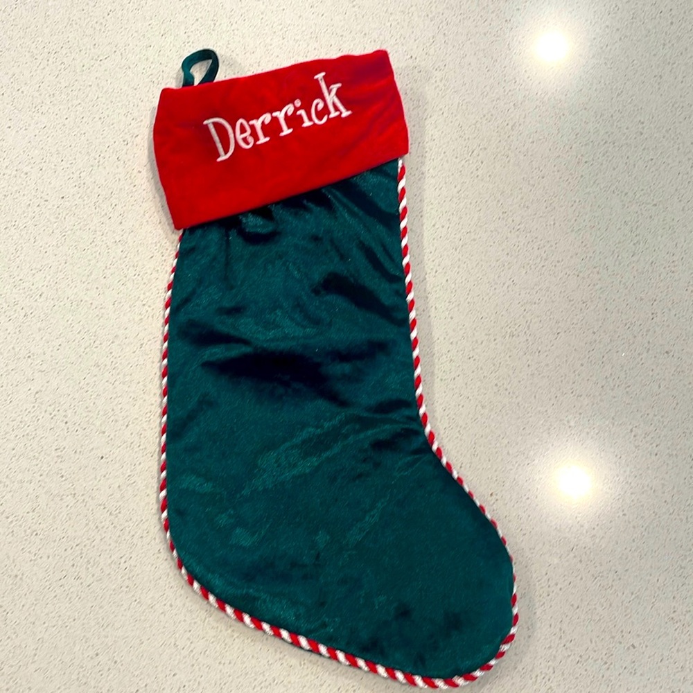 Holiday Stocking 

Personalized with name embroidered: Derrick